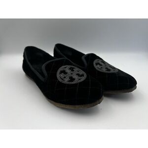 Tory Burch Women's Size 7M Black Velvet Billy Quilted Slippers Slip On Shoe